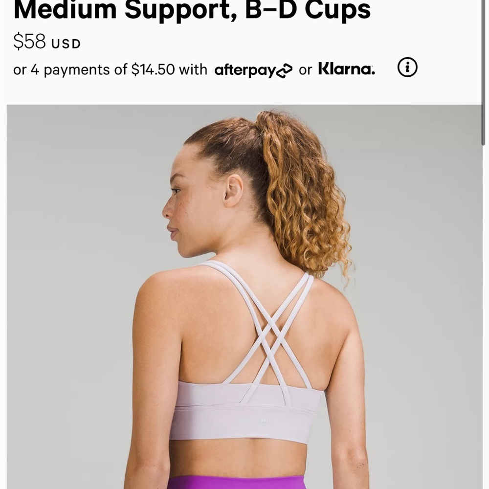 lululemon athletica Energy Longline Bra in Faint Lavender
